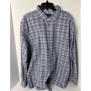 POLO RALPH LAUREN Mens Long Sleeve Shirt Check Purple Multicolor 4X Excellent
